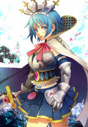 Rule 34 | 10s, 1girl, armor, armored dress, bad id, bad pixiv id, belt, blue eyes, blue hair, bow, bowtie, breastplate, cape, colored eyelashes, detached sleeves, faulds, frills, gauntlets, hair ornament, hairband, hairclip, holding, knife, looking at viewer, mahou shoujo madoka magica, mahou shoujo madoka magica (anime), matching hair/eyes, miki sayaka, oktavia von seckendorff, senano-yu, short hair, skirt, solo, soul gem, spoilers, strapless, sword, tears, tube top, weapon