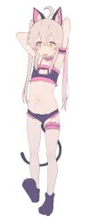 Rule 34 | 1girl, ahoge, animal ear fluff, animal ears, animal hands, armpits, arms behind head, arms up, black bra, black footwear, black gloves, black panties, bra, brown eyes, brown hair, cat cutout, cat ears, cat lingerie, cat tail, choker, clothing cutout, fake animal ears, fake tail, frilled bra, frills, full body, gloves, highres, legs, long hair, meme attire, navel, onii-chan wa oshimai!, open mouth, oyama mahiro, panties, paw gloves, paw shoes, s10021, simple background, solo, tail, thighs, twintails, underwear, underwear only, white background