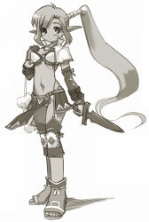 Rule 34 | dagger, elf, holding, holding dagger, holding knife, holding weapon, knife, monochrome, nakopapa, original, pelvic curtain, pointy ears, simple background, solo, sword, weapon, white background