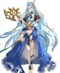 Rule 34 | 1girl, axe, azura (fire emblem), azura (song&#039;s reflection) (fire emblem), barefoot, black gloves, blue cape, blue hair, blue sash, cape, corrin (female) (fire emblem), corrin (female) (fire emblem) (cosplay), corrin (fire emblem), cosplay, dragon horns, fake horns, fingerless gloves, fire emblem, fire emblem fates, fire emblem heroes, gloves, headdress, highres, holding, holding axe, horns, lace-trimmed cape, long hair, looking at viewer, nintendo, non-web source, official alternate costume, official art, sash, single leg pantyhose, smile, solo, tachi-e, thighlet, very long hair, waist cape, yellow eyes
