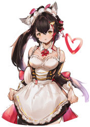 Rule 34 | 1girl, alternate costume, animal ear fluff, animal ears, bare shoulders, black hair, breasts, cleavage, dog ears, enmaided, highres, hololive, long hair, looking at viewer, maid, maid headdress, majocc (dusty051), medium breasts, ookami mio, open mouth, skirt, smile, solo, virtual youtuber, wolf ears, yellow eyes