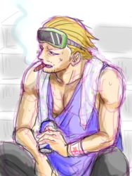 Rule 34 | 1boy, blonde hair, cigar, goggles, male focus, one piece, paulie, solo, water 7