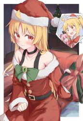 Rule 34 | 3girls, absurdres, ahoge, bare shoulders, black choker, blonde hair, blue eyes, blush, bocchi the rock!, box, choker, christmas, christmas tree, commentary, couch, dawin (vejy7778), detached ahoge, dress, english commentary, gift, gift box, gotoh hitori, hat, highres, holding, holding gift, ijichi nijika, ijichi seika, long hair, long sleeves, looking at another, multiple girls, on couch, open mouth, parted lips, pink hair, red dress, red eyes, santa dress, santa hat, side ponytail, sitting, swimsuit