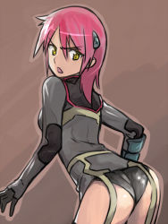 Rule 34 | 00s, 1girl, angry, ass, bent over, looking back, lyrical nanoha, mahou shoujo lyrical nanoha, mahou shoujo lyrical nanoha strikers, nove (nanoha), numbers (nanoha), pink hair, shirogane (fox), solo, thighhighs, yellow eyes
