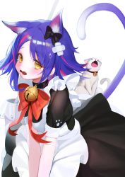 Rule 34 | absurdres, animal ears, apron, bell, cat, cat ears, fang, highres, league of legends, maid, neeko (league of legends), purple hair, ribbon, tail, yellow eyes