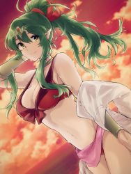 Rule 34 | 1girl, aged up, aiueo1234853, bad id, bad twitter id, beach, bikini, breasts, fire emblem, fire emblem: mystery of the emblem, fire emblem awakening, fire emblem heroes, green eyes, green hair, highres, long hair, looking at viewer, navel, nintendo, pointy ears, ponytail, smile, solo, sunset, swimsuit, tiara, tiki (adult) (fire emblem), tiki (adult) (summer) (fire emblem), tiki (fire emblem)