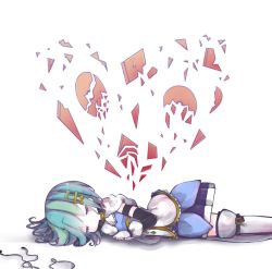 Rule 34 | 10s, 1girl, armband, bad id, bad pixiv id, blue hair, broken heart, cape, cd, cd case, closed eyes, earbuds, earphones, fortissimo, gloves, hair ornament, hairclip, heart, lolly (mcr cc), lying, magical girl, mahou shoujo madoka magica, mahou shoujo madoka magica (anime), mahou shoujo madoka magica movie 1 &amp; 2, md5 mismatch, miki sayaka, musical note, musical note hair ornament, on side, short hair, solo, thighhighs, zettai ryouiki