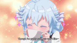 Rule 34 | 1girl, animated, animated gif, blue hair, blush, closed mouth, coffee, coffee cup, cup, disposable cup, drinking, fa (rpg fudousan), fang, happy, open mouth, rpg fudousan, solo, sparkle, subtitled, upper body