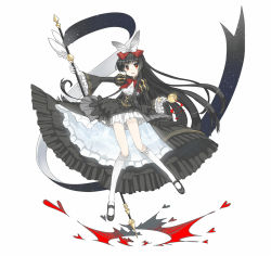 Rule 34 | 1girl, black dress, black hair, bow, chalice, character request, cup, dress, flag, frilled dress, frills, full body, gloves, hair bow, holding, juliet sleeves, kai-ri-sei million arthur, kneehighs, long dress, long hair, long sleeves, mary janes, million arthur (series), puffy sleeves, red bow, red eyes, ribbon, shoes, simple background, socks, solo, spilling, usalxlusa, white background, white gloves, wide sleeves