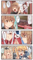 Rule 34 | ..., 4girls, 4koma, blonde hair, blue eyes, braid, brown eyes, brown hair, comic, commentary request, crown, dress, closed eyes, french braid, gangut (kancolle), hair between eyes, hair ornament, hairclip, highres, ido (teketeke), iowa (kancolle), kantai collection, long hair, low twintails, mini crown, multiple girls, off-shoulder dress, off shoulder, open mouth, red eyes, scar, scar on face, shaded face, speech bubble, spoken ellipsis, star-shaped pupils, star (symbol), symbol-shaped pupils, tashkent (kancolle), translation request, twintails, warspite (kancolle), white dress, white hair