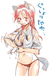 Rule 34 | 1girl, animal ears, blush, breasts, dog ears, dog tail, female focus, large breasts, long hair, minna-dietlinde wilcke, open mouth, panties, red hair, sanpachishiki (gyokusai-jima), sleeves pushed up, solo, strike witches, tail, underwear, water, wet, wet clothes, white background, world witches series, wringing clothes