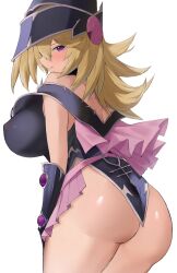 Rule 34 | 1girl, absurdres, ass, blonde hair, breasts, duel monster, female focus, from behind, gloves, hat, highres, huge breasts, kataku musou, long hair, looking at viewer, magi magi magician gal, purple eyes, skin tight, tagme, witch hat, yu-gi-oh!
