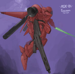 Rule 34 | aiki (rlaxorbs), beam rifle, beam saber, cable, character name, commentary request, concept art, energy gun, english text, gerbera tetra, glowing, glowing eye, gundam, gundam 0083, highres, hose, mecha, mixed-language commentary, mobile suit, no humans, one-eyed, radio antenna, robot, sketch, space, thrusters, vernier thrusters, weapon