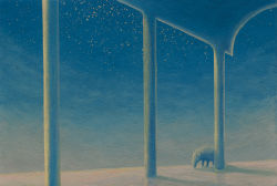 Rule 34 | animal ears, cloud, column lineup, commentary, commentary request, ebine toshio, english commentary, gouache (medium), mixed-language commentary, night, night sky, no humans, original, outdoors, painting (medium), scenery, shadow, sky, standing, star (sky), starry sky, tapir, tapir ears, traditional media