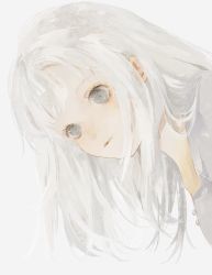 Rule 34 | 1girl, bad id, bad pixiv id, closed mouth, commentary, glitter, grey background, grey eyes, highres, light smile, long hair, makeup, niwa haruki, original, portrait, simple background, solo, symbol-only commentary, white hair, white theme