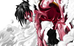 Rule 34 | 1boy, anger vein, angry, black hair, colored skin, gear second, monkey d. luffy, one piece, pink skin, scar, smoke, steam, you gonna get raped