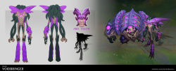 Rule 34 | 1boy, alternate costume, artist name, character name, claws, commentary, creature, daisy (league of legends), english commentary, from behind, full body, grey background, highres, horns, ivern, league of legends, looking at viewer, looking up, monster, open mouth, outdoors, pink eyes, sharp teeth, standing, teeth, vladbacescu, watermark, web address
