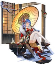 Rule 34 | 1girl, ahoge, alternate costume, arm support, azur lane, blue hair, blush, bottle, breasts, cleavage, closed mouth, crossed legs, cup, flower, full body, fur collar, geta, hair flower, hair ornament, highres, holding, holding umbrella, japanese clothes, kimono, large breasts, long hair, looking at viewer, obi, official art, oil-paper umbrella, purple eyes, red kimono, sake bottle, sash, sidelocks, sitting, smile, snowing, solo, st. louis (azur lane), st. louis (spirits in the snow) (azur lane), tabi, tassel, thighs, transparent background, umbrella, white legwear, wide sleeves, yunsang