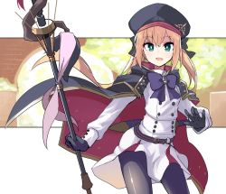 Rule 34 | 1girl, artoria caster (fate), artoria caster (second ascension) (fate), artoria pendragon (fate), commentary request, cowboy shot, fate/grand order, fate (series), gloves, green eyes, hair between eyes, hat, holding, holding staff, long hair, long sleeves, looking at viewer, nanateru, open mouth, pantyhose, solo, staff, standing