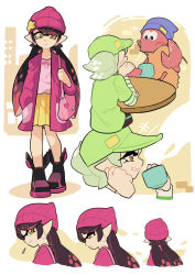 Rule 34 | + +, 2girls, ankle boots, arms behind back, back-to-back, bag, beanie, bed, black footwear, black hair, blouse, blue shorts, boots, callie (splatoon), casual, cellphone, comic, cousins, detached collar, earrings, food, food on head, gloves, gomipomi, green legwear, green shirt, grey hair, handbag, hat, holding, holding phone, indoors, inkling, inkling player character, jewelry, long hair, marie (splatoon), mask, miniskirt, mole, mole under eye, multiple girls, night, night sky, nintendo, object on head, phone, pink shirt, pointy ears, purple shirt, purple shorts, shirt, short hair, short jumpsuit, shorts, silent comic, sitting, skirt, sky, smartphone, standing, sushi, t-shirt, tentacle hair, white gloves
