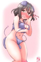 Rule 34 | 10s, 1girl, 2016, animal ears, bare shoulders, black hair, blush, bra, breast rest, breasts, cat cutout, cat ear panties, cat ears, cat lingerie, cat tail, cleavage, cleavage cutout, cleft of venus, clothing cutout, crying, crying with eyes open, dated, embarrassed, fake animal ears, fake tail, full-face blush, haguro (kancolle), haguro kai ni (kancolle), hair ornament, highres, kanon (kurogane knights), kantai collection, knees together feet apart, large breasts, looking at viewer, meme attire, navel, open mouth, panties, short hair, side-tie panties, solo, tail, tears, underwear, underwear only, untied panties