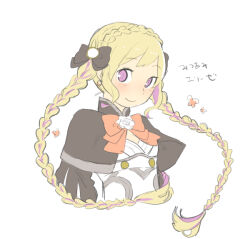 Rule 34 | 1girl, aisutabetao, aristocratic clothes, black capelet, blonde hair, braid, capelet, earrings, elise (fire emblem), fire emblem, fire emblem fates, french braid, jewelry, looking at viewer, low twin braids, low twintails, multicolored hair, nintendo, purple eyes, purple hair, solo, streaked hair, twin braids, twintails