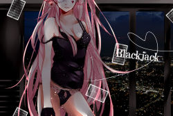 Rule 34 | 1girl, breasts, cleavage, facial mark, flower, gloves, hair flower, hair ornament, hatsuko, head out of frame, highres, lingerie, long hair, megurine luka, off shoulder, panties, pink hair, solo, song name, strap slip, underwear, very long hair, vocaloid