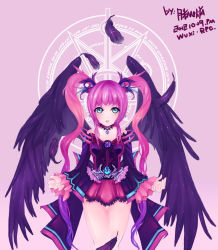 Rule 34 | 00s, absurdres, black wings, dungeon and fighter, feathers, highres, mage (dungeon and fighter), pink hair, twintails, wings