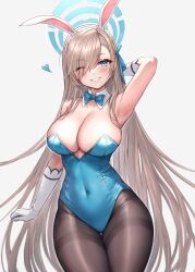 Rule 34 | 1girl, asuna (blue archive), blue archive, breasts, cleavage, highres, large breasts, leotard, light brown hair, looking at viewer, mirukurim, playboy bunny, rabbit ears, solo