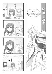 Rule 34 | 2girls, 4koma, chibi, chinese text, comic, eating, elesis (elsword), elsword, eve (elsword), greyscale, highres, monochrome, multiple girls, musical note, quaver, speech bubble, spoken musical note, television, text focus, translation request, waero