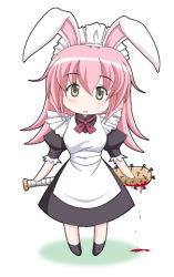 Rule 34 | 1girl, animal ears, bad id, bad pixiv id, blood, blush, chibi, dress, ishida seito, long hair, looking at viewer, lowres, maid, maid headdress, pink hair, puffy short sleeves, puffy sleeves, rabbit ears, short sleeves, simple background, solo, standing, white background