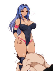 Rule 34 | 1boy, 1girl, blue hair, breasts, brown eyes, cleavage, curvy, femdom, fighting, hanzo (2929), large breasts, long hair, muscular, muscular male, ring dream, tagme, thick thighs, thighs, wide hips, wrestling