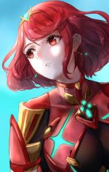 Rule 34 | 1girl, breasts, chest jewel, earrings, headpiece, highres, ippers, jewelry, large breasts, pyra (xenoblade), red eyes, red hair, short hair, solo, swept bangs, tiara, xenoblade chronicles (series), xenoblade chronicles 2