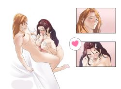 Rule 34 | 1boy, 1girl, blush, breasts, brown hair, completely nude, cum, cum in mouth, cum on body, cum on breasts, cum on upper body, dorothea arnault, earrings, facial, ferdinand von aegir, fire emblem, fire emblem: three houses, green eyes, hetero, highres, jewelry, kneeling, large breasts, licking lips, long hair, nintendo, nipples, nude, on bed, one eye closed, orange eyes, orange hair, paizuri, pomelomelon, sitting, smile, tongue, tongue out