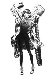 Rule 34 | 1girl, cable, dress, full body, gas mask, greyscale, mask, monochrome, original, pantyhose, personification, respirator, short hair, solo, sousou (sousouworks), standing