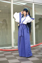 Rule 34 | blue hair, cosplay, hairband, highres, himemiya chikane, japanese clothes, kannazuki no miko, miko, photo (medium), robe, saya (cosplayer)