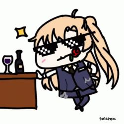 Rule 34 | 1girl, alcohol, animated, animated gif, azur lane, bottle, cup, deal with it (meme), drinking glass, flower, flower in mouth, lowres, meme, rose, seseren, sunglasses, wine, wine bottle, wine glass