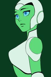 Rule 34 | 1girl, android, aya (green lantern), blue eyes, breasts, colored skin, dc comics, green lantern, green lantern (series), green skin, sen (pixiv111638), solo