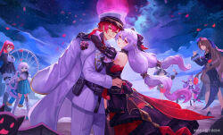 1boy 6+girls absurdres aqua_eyes bare_shoulders beach black_bow black_dress black_gloves black_jacket black_shorts bow breasts bronya_zaychik bronya_zaychik_(haxxor_bunny) brown_hair captain_(honkai_impact) chinese_clothes cloud cloudy_sky coat dress elbow_gloves ferris_wheel food gloves grey_eyes grey_hair hair_bow hair_over_one_eye hetero highres holding holding_food honkai_(series) honkai_impact_3rd hug jacket large_breasts long_hair long_sleeves looking_at_viewer multiple_girls murata_himeko murata_himeko_(arctic_kriegsmesser) night night_sky open_mouth outdoors pants pantyhose petals pink_hair ponytail purple_dress purple_eyes red_eyes red_hair rita_rossweisse rita_rossweisse_(fallen_rosemary) shirt short_hair shorts sirin sirin_(miracle_magical_girl) sky smile theresa_apocalypse theresa_apocalypse_(luna_kindred) theresa_apocalypse_(lunar_vow:_crimson_love) thighhighs twintails very_long_hair white_coat white_hair white_jacket white_pants white_pantyhose white_shirt white_thighhighs wobujidaoa yellow_eyes zhuge_kongming_(honkai_impact)