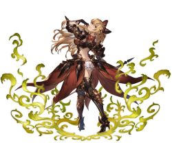 Rule 34 | 10s, 1girl, armor, ass, black footwear, black thighhighs, blonde hair, boots, butt crack, empty eyes, from behind, full body, granblue fantasy, hair ornament, high heel boots, high heels, leaning back, long hair, looking back, microskirt, minaba hideo, no panties, official art, open mouth, orange eyes, ponytail, see-through, skirt, smile, solo, thighhighs, transparent background, vira (granblue fantasy), white skirt