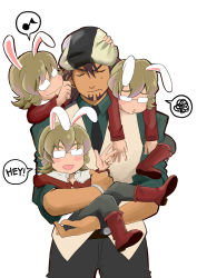 Rule 34 | 10s, 4boys, animal ears, annoyed, bad id, bad pixiv id, barnaby brooks jr., blonde hair, blush, boots, brown hair, cabbie hat, carrying, chibi, clone, closed eyes, english text, facial hair, glasses, hat, jirou (going!), kaburagi t. kotetsu, kemonomimi mode, male focus, multiple boys, musical note, necktie, quaver, rabbit ears, short hair, source request, speech bubble, spoken musical note, spoken squiggle, squiggle, stubble, tiger &amp; bunny, vest, waistcoat, watch, wristwatch