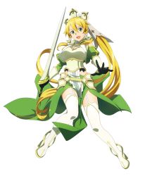 Rule 34 | 1girl, aqua inc., blonde hair, braid, green eyes, highres, holding, holding sword, holding weapon, leafa, leafa (terraria), long hair, looking at viewer, official art, pointy ears, ponytail, sword, sword art online, sword art online: alicization, sword art online: alicization - war of underworld, transparent background, twin braids, very long hair, weapon