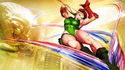 Rule 34 | 1girl, antenna hair, armor, armpits, artist request, beret, blonde hair, boots, braid, cammy white, capcom, fingerless gloves, gloves, green eyes, hat, highres, leotard, motion blur, official art, open mouth, pouch, red armor, street fighter, street fighter v, thigh pouch, twin braids