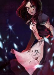 Rule 34 | 1girl, alice: madness returns, alice (alice in wonderland), alice in wonderland, alice liddell (american mcgee&#039;s alice), american mcgee&#039;s alice, anthrakas, bad id, bad pixiv id, black hair, blood, green eyes, jewelry, long hair, necklace, signature, solo