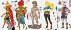 Rule 34 | 1boy, 4girls, abs, absurdres, aqua eyes, armlet, armor, arms at sides, artbook, bag, barefoot, belt pouch, bird, black gloves, black pants, blonde hair, blue eyes, blue lips, blue shirt, boots, braid, breastplate, brown eyes, brown footwear, bulge, circlet, closed mouth, clothed female nude male, concept art, crop top, crotch, crown, crown braid, dark skin, earrings, english text, eyeshadow, facial mark, feet, fingerless gloves, forehead mark, forehead tattoo, full body, gerudo, gloves, gluteal fold, green eyes, grey hair, hair ornament, hair stick, hair tubes, hairclip, hand on own hip, high heels, highres, hoop earrings, jewelry, knee boots, leather, leather boots, leggings, legs, link, lipstick, long hair, long sleeves, low cut, makeup, multiple girls, muscular, muscular female, nail polish, navel, neck ring, necklace, nintendo, no nipples, no penis, no testicles, nude, official art, open mouth, pants, paya (zelda), peacock, peacock feathers, pectorals, pectorals, pointy ears, pouch, princess, princess zelda, red hair, riding crop, riju, sandals, sheikah slate, shiny skin, shirt, single braid, skirt, sleeveless, sleeveless shirt, smile, standing, stomach, tattoo, the legend of zelda, the legend of zelda: breath of the wild, thick eyebrows, thighs, third-party edit, tiara, tight clothes, tight pants, triforce, turtleneck, urbosa