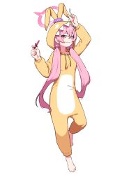 Rule 34 | + +, 1girl, artpatient, barefoot, blue archive, blush, blush stickers, closed mouth, halo, highres, holding, koyuki (blue archive), long hair, low twintails, official alternate costume, pajamas, pink eyes, pink hair, pink halo, simple background, solo, twintails, white background, yellow pajamas