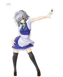 Rule 34 | 1girl, absurdres, ace (playing card), ace of spades, blue eyes, braid, card, female focus, highres, holding, holding card, izayoi sakuya, memento vivi, playing card, short hair, silver hair, simple background, solo, spade (shape), touhou, twin braids, white background