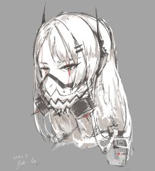 Rule 34 | 1girl, collarbone, dated, fish g, girls&#039; frontline, green eyes, grey background, greyscale, hair ornament, hairclip, highres, long eyelashes, long hair, m4 sopmod ii (girls&#039; frontline), mask, monochrome, mouth mask, portrait, signature, simple background, sketch, solo, spot color, upper body