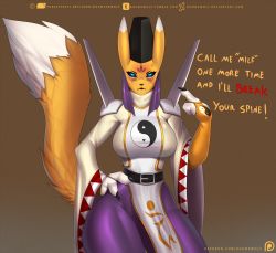 Rule 34 | 1girl, belt, digimon, fox, mature female, solo, taomon, yin yang