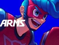 Rule 34 | 1boy, arms (game), blue background, blue eyes, blue hair, boxing gloves, close-up, copyright name, domino mask, male focus, mask, masshi, pompadour, simple background, smile, spring man (arms), toaster (arms)